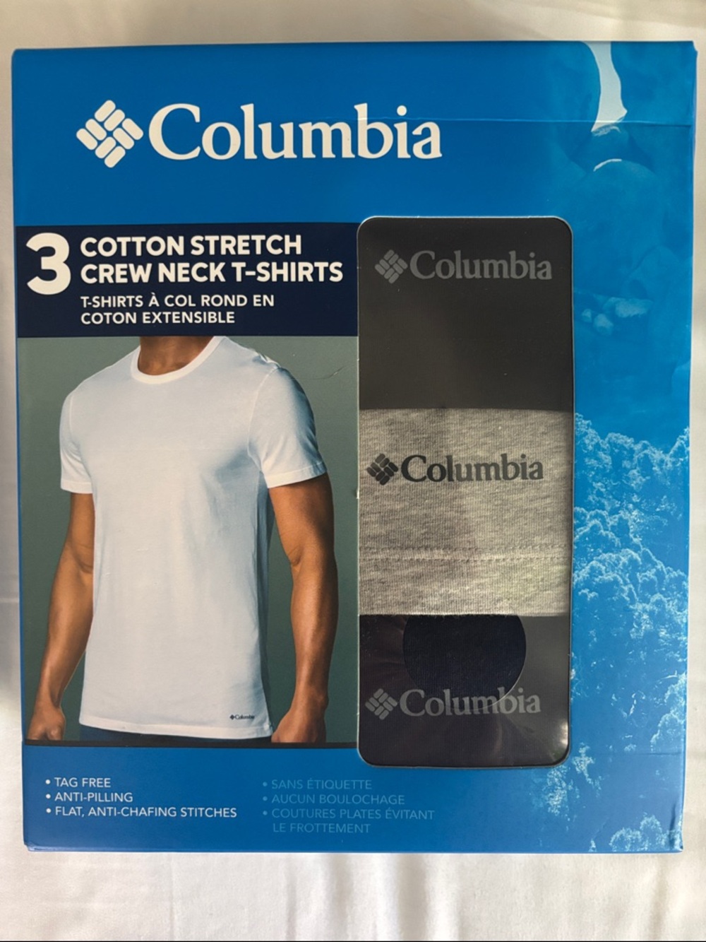 Columbia 3-Pack Cotton Stretch Crew Neck T-Shirts - White, Gray, Black